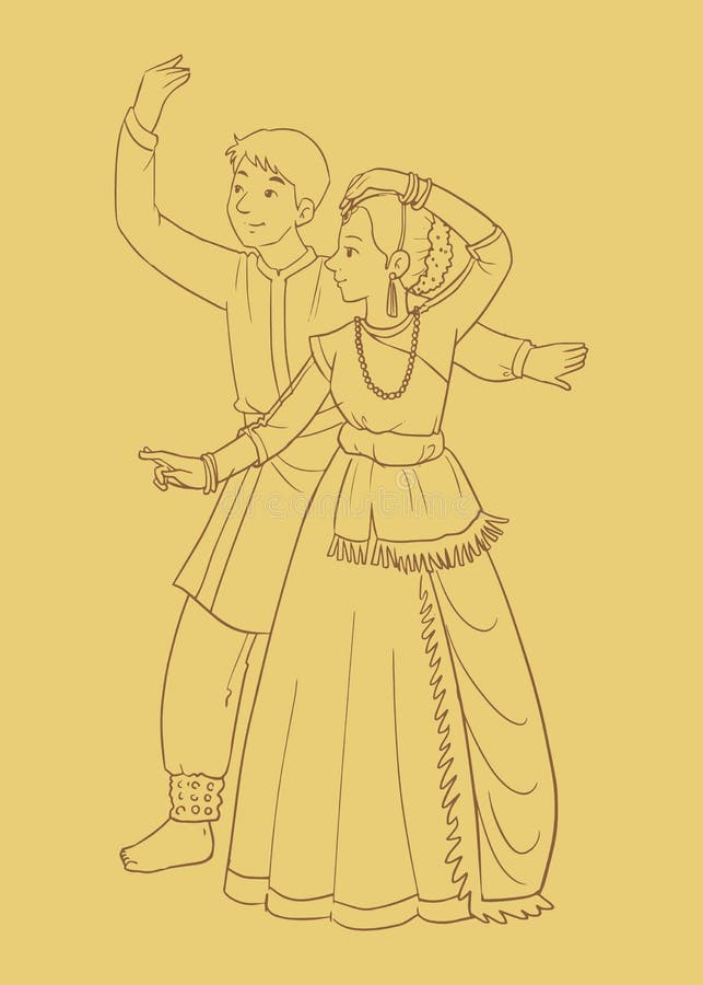Premium Vector | Kathak dance drawing a black and white image of a dancer  with a skirt and a skirt