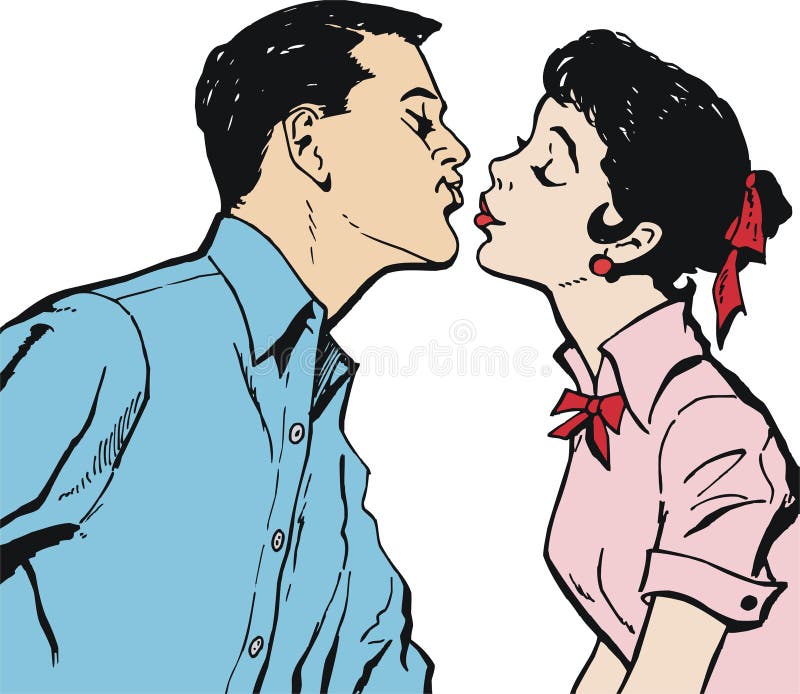 Illustration of a couple kissing