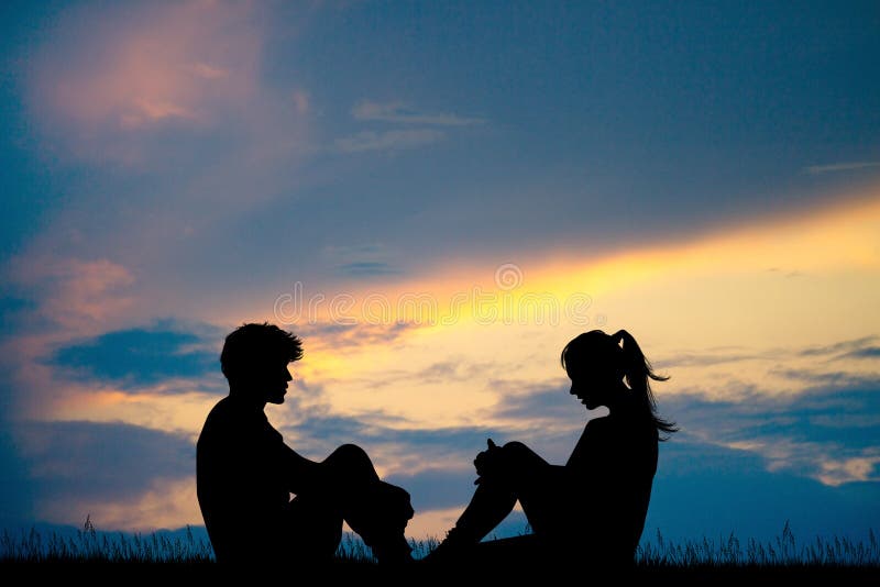 Couple Silhouette At Sunset Stock Illustration Illustration Of Female Sunset 108139620 