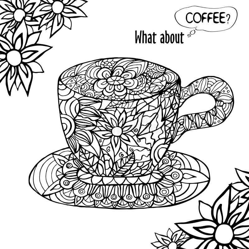 Download Cup Of Coffee With Floral Mandala Circle. Stock Vector ...