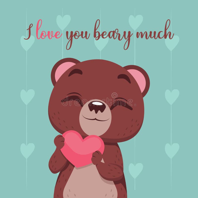 Illustration of a cute bear expressing love stock illustration