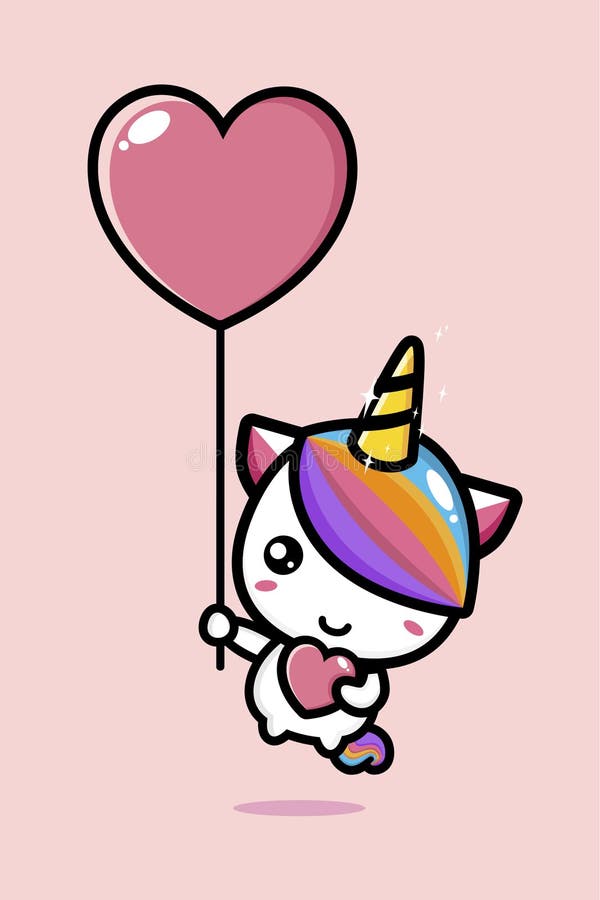 Cute and Lovely Unicorn Animal Cartoon Character Flying with a Heart-shaped  Balloon Stock Vector - Illustration of fantasy, cute: 214453365