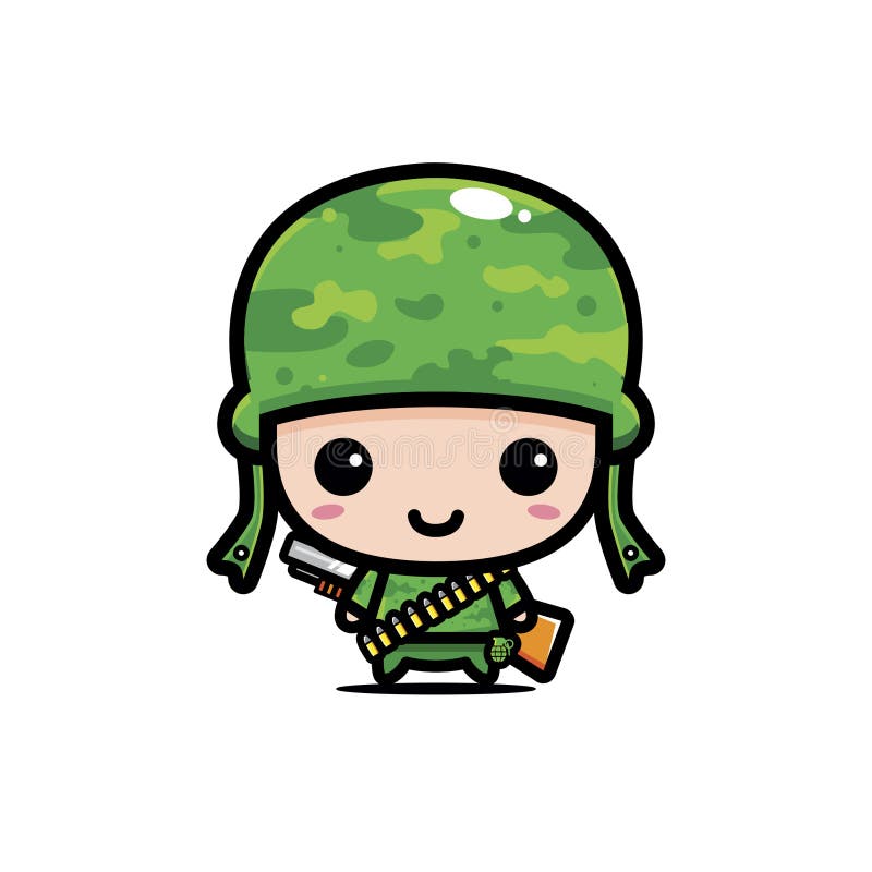 Cute Boy Cartoon Characters Become Soldiers Wearing Army Costumes Stock ...