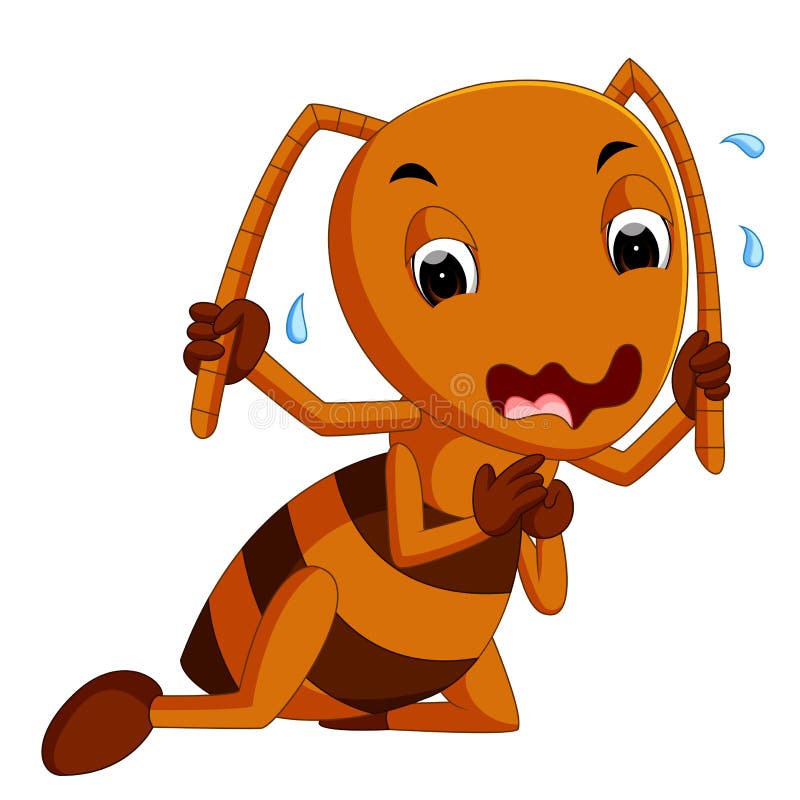 Cute brown ant crying stock illustration