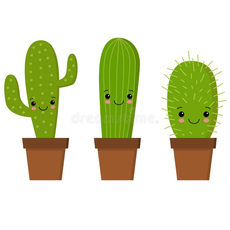 Cartoon Cactus Character with Flower and Cute Face. Kawaii Potted Plant  Vector Illustration Ilustração do Vetor - Ilustração de casa, divertimento:  147718182