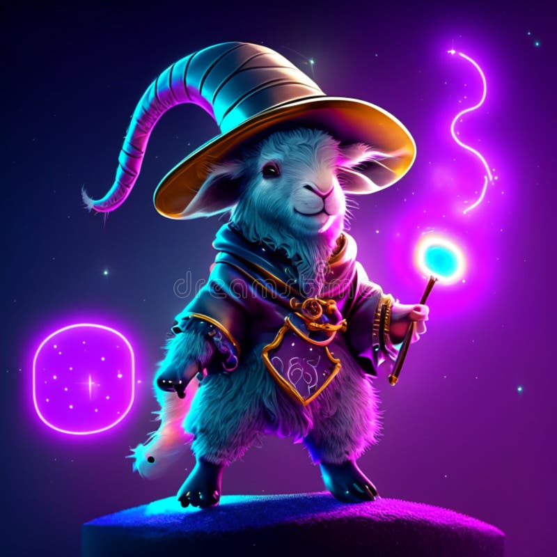 Illustration of a cute cartoon ram in a witch costume with a magic wand AI Generated  AI Generated design for Instagram, Facebook wall painting