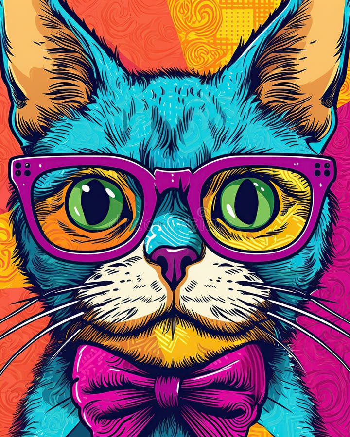 Illustration of Cute Cat with Eyeglasses Stock Illustration