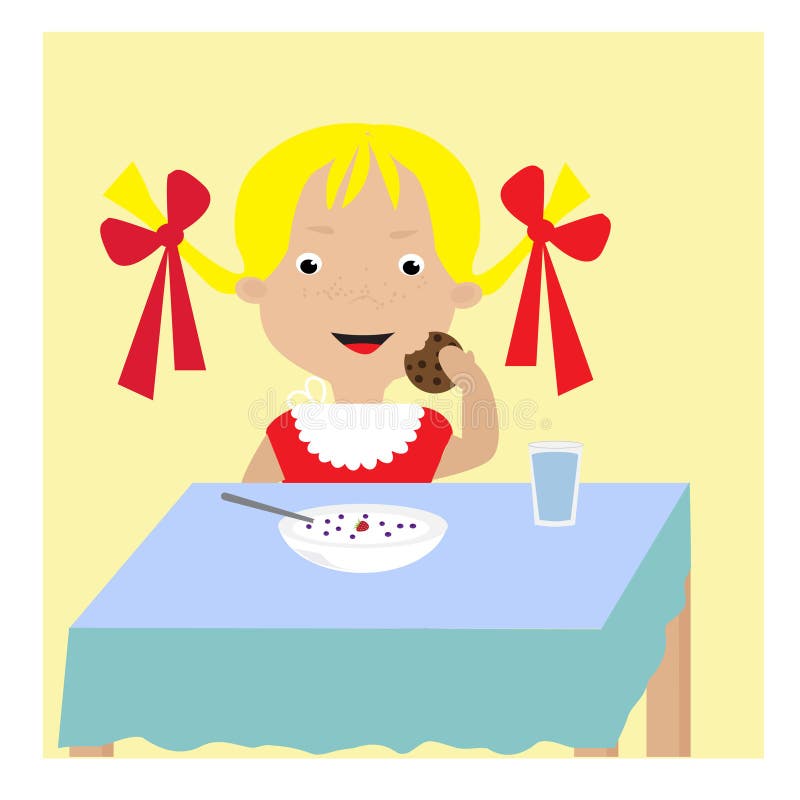 Cartoon Girl eating Cookie stock vector. Illustration of chibi - 84264882