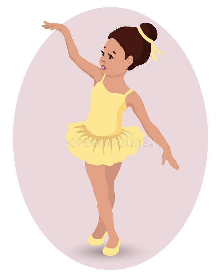 Illustration, cute little ballerina in yellow dress and pointe shoes. Dancer. Print, clip-art stock illustration