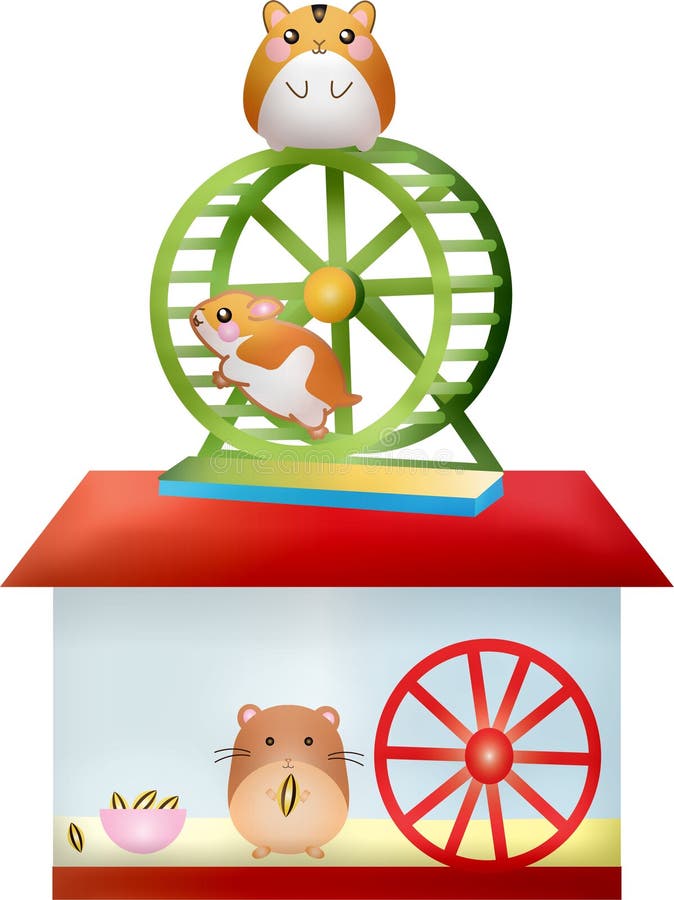 Illustration of cute little hamsters on hamster wheels vector illustration.