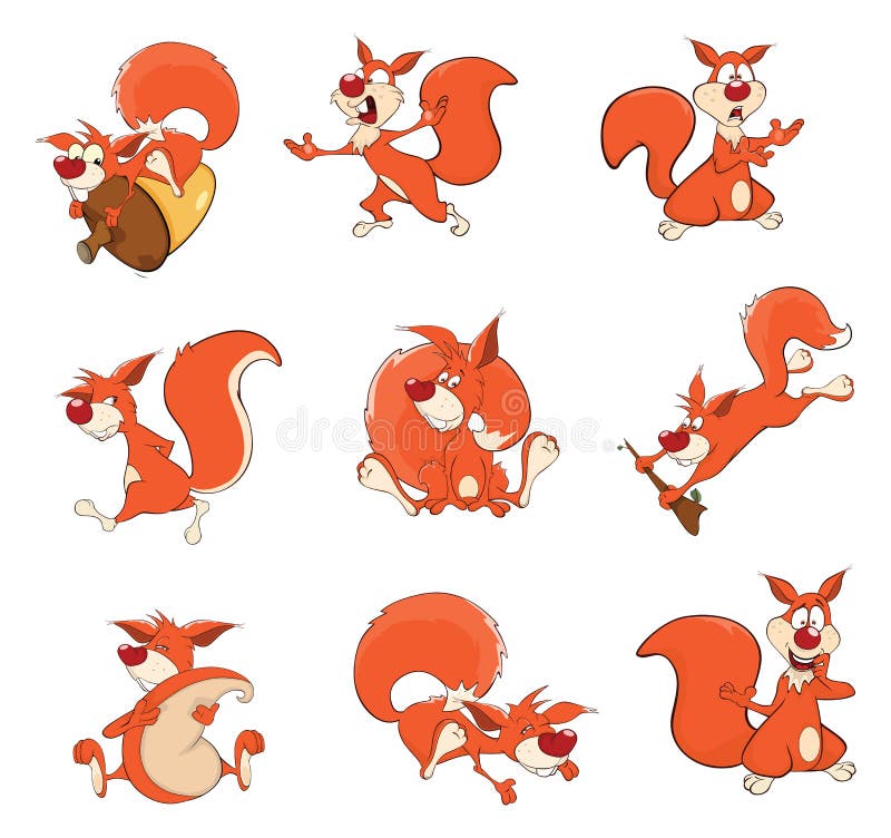 Illustration of Cute Squirrels Cartoon Character Stock Vector