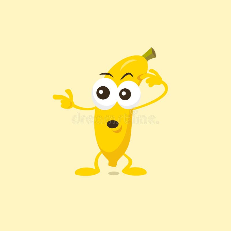 Illustration of cute surprised banana mascot showing to the left.