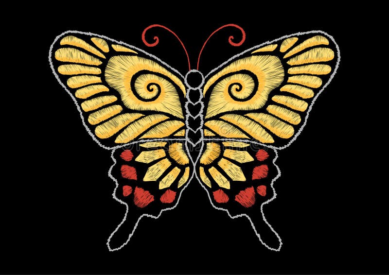 Illustration d'actions de papillon de broderie d'†jaune de conception « illustration de vecteur