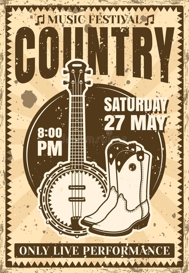 Illustration d'affiche de vintage de festival de musique country