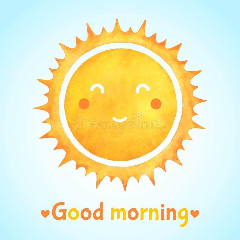 Illustration d'aquarelle bonjour avec le soleil de sourire