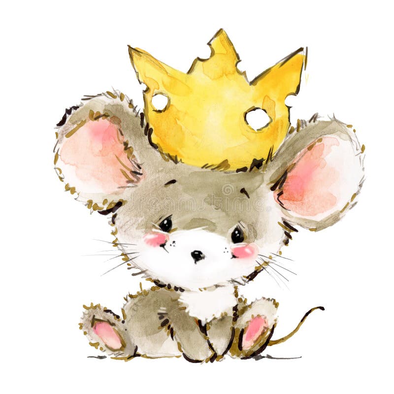 Illustration d'aquarelle de souris de bande dessinée Souris mignonnes