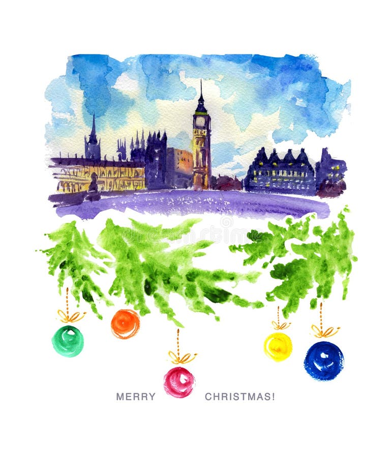 Illustration d'aquarelle de vue de ville de Londres illustration de vecteur Illustration d'aquarelle de vue de ville de Londres illustration de vecteur