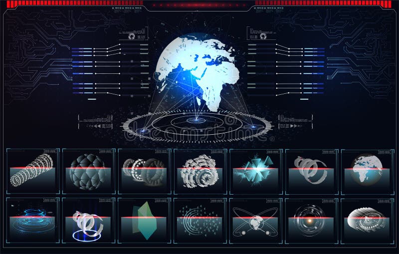 Illustration 3d ausführlicher virtueller Planet Erde Technologische digitale Kugelwelt Planetenhologramm mit futuristischem hud D vektor abbildung Illustration 3d ausführlicher virtueller Planet Erde Technologische digitale Kugelwelt Planetenhologramm mit futuristischem hud D vektor abbildung
