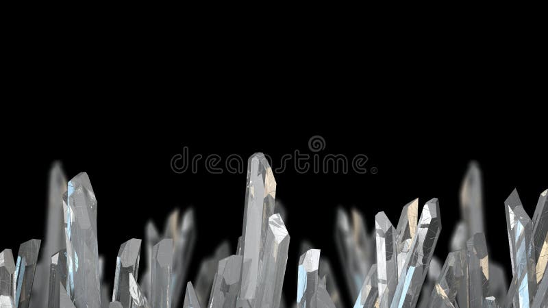 Illustration 3D av crystal stenmakromineral Kvartskristaller på svart bakgrund royaltyfria foton