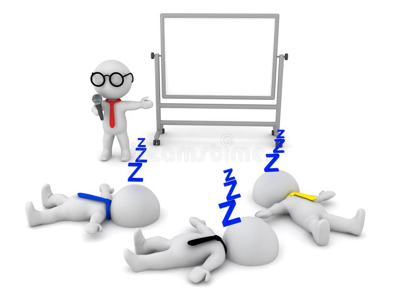 3D illustration of a boring presentation which puts people to sleep. Image depicting poor communication skills. 3D illustration of a boring presentation which puts people to sleep. Image depicting poor communication skills.