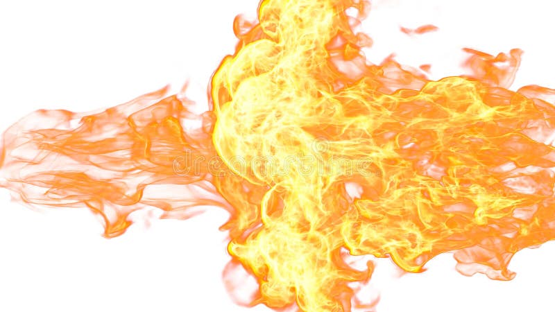Illustration 3d. des langues de flamme entrent en collision de côtés opposés sur fond blanc.