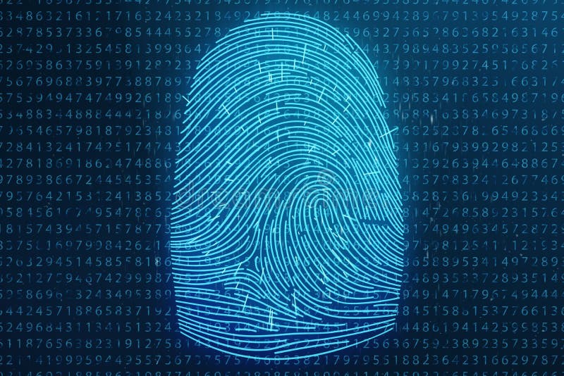 Illustration 3D Fingerabdruckscan bietet Sicherheitszugang mit Biometrieidentifizierung Konzept-Fingerabdruckschutz lizenzfreie stockfotografie Illustration 3D Fingerabdruckscan bietet Sicherheitszugang mit Biometrieidentifizierung Konzept-Fingerabdruckschutz lizenzfreie stockfotografie