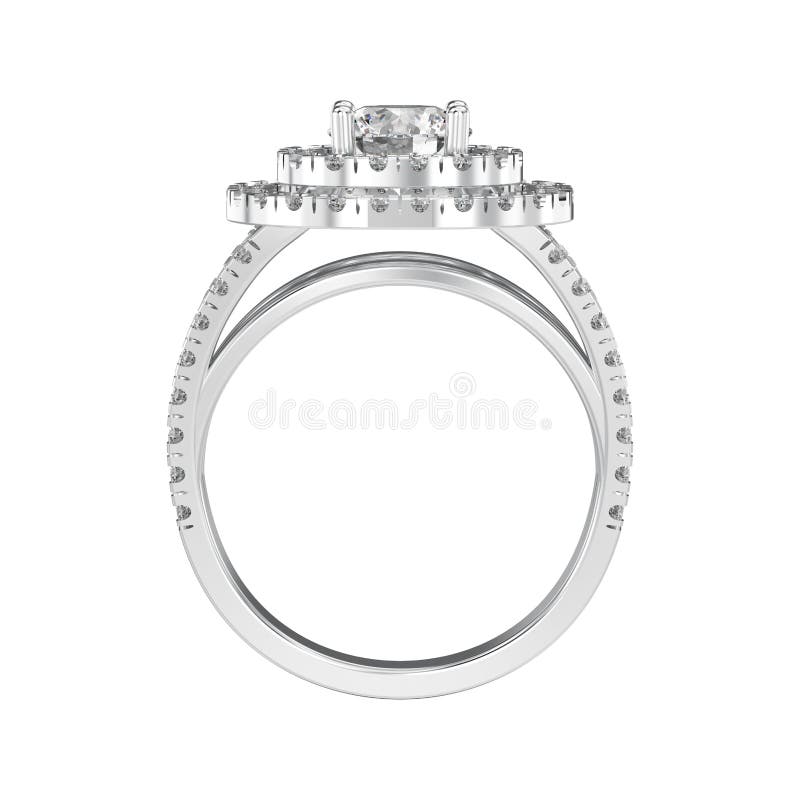 3D illustration isolated white gold or silver ring with diamonds on a white background. 3D illustration isolated white gold or silver ring with diamonds on a white background