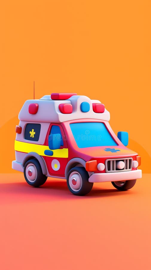 314 Illustration of a 3D model of a ambulance icon in bright colors stock illustration