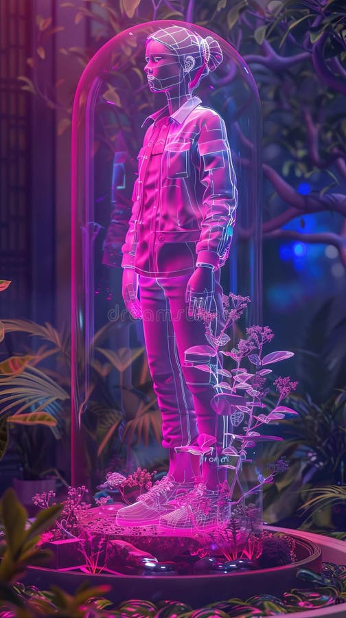 Illustration 3D Model Holographic display of an AIgenerated virtual influencer or avatar vector illustration