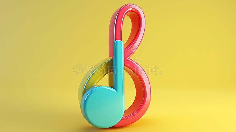 8 Illustration of a 3D model of a music note icon in bright colors stock illustration