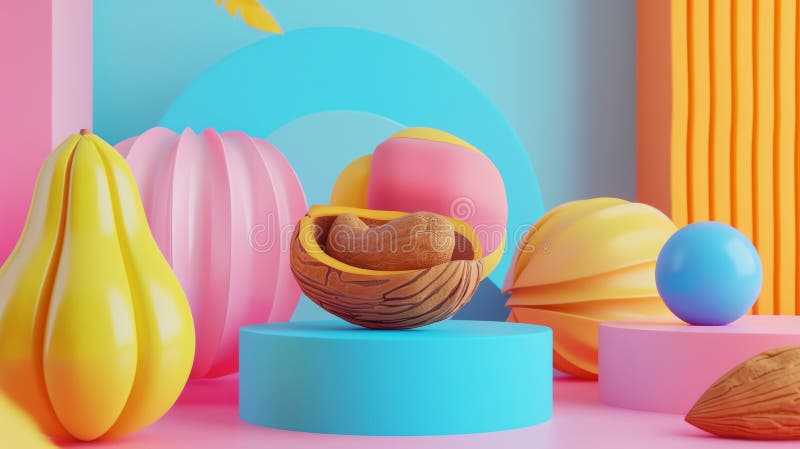 236 Illustration of a 3D model of a nut icon in bright colors vector illustration