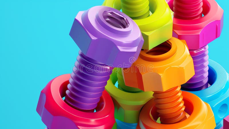 233 Illustration of a 3D model of a screw set icon in vibrant colors stock illustration