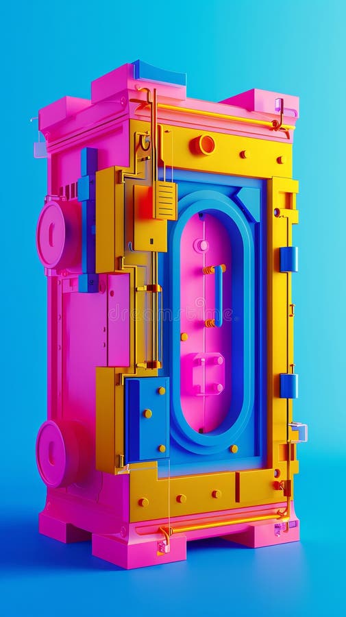 302 Illustration of a 3D model of a vault icon in bright colors stock illustration