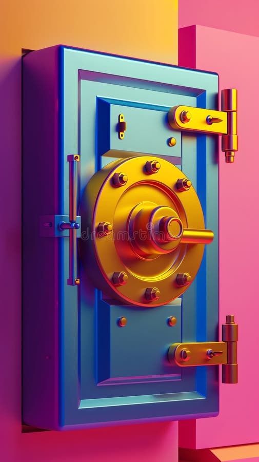 302 Illustration of a 3D model of a vault icon in bright colors vector illustration