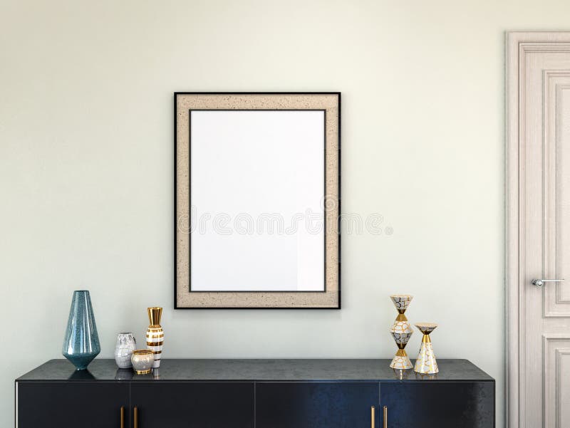 Large luxury modern minimal bright interiors room mockup illustration 3D rendering