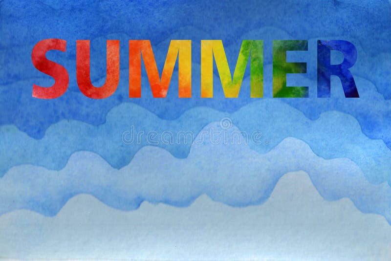 Illustration d'?t? d'aquarelle Été peint à la main d'inscription d'arc-en-ciel illustration stock Illustration d'?t? d'aquarelle Été peint à la main d'inscription d'arc-en-ciel illustration stock