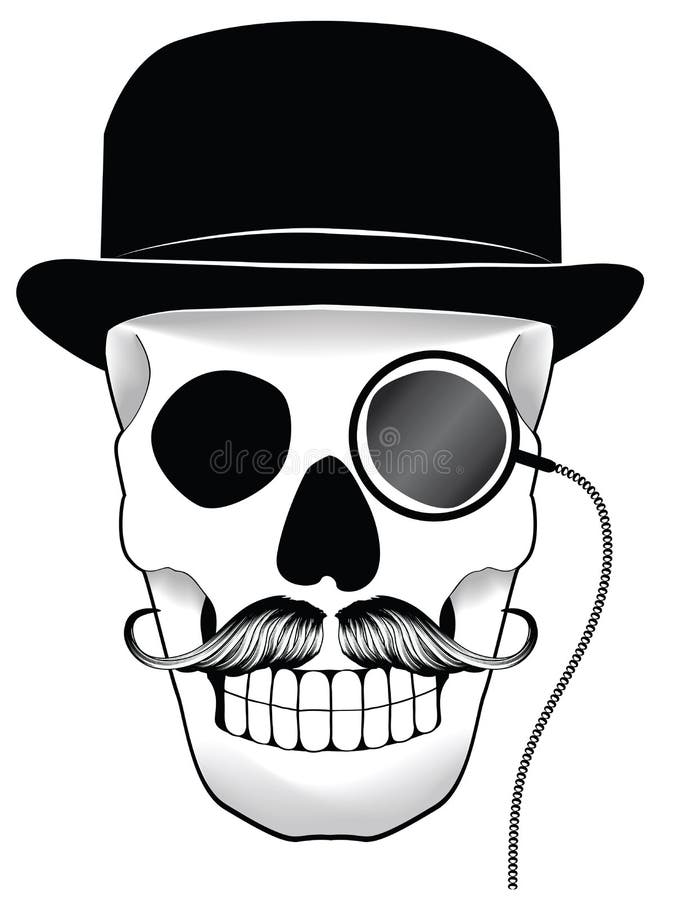 Illustration d'un crâne avec le chapeau, la moustache et le lundi illustration stock Illustration d'un crâne avec le chapeau, la moustache et le lundi illustration stock