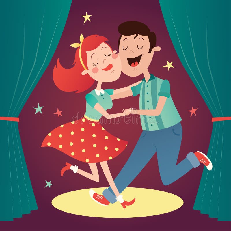 Vector illustration of a dancing couple on the stage