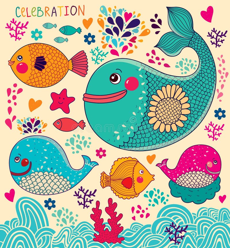 Illustration de bande dessinée avec la baleine illustration libre de droits Illustration de bande dessinée avec la baleine illustration libre de droits