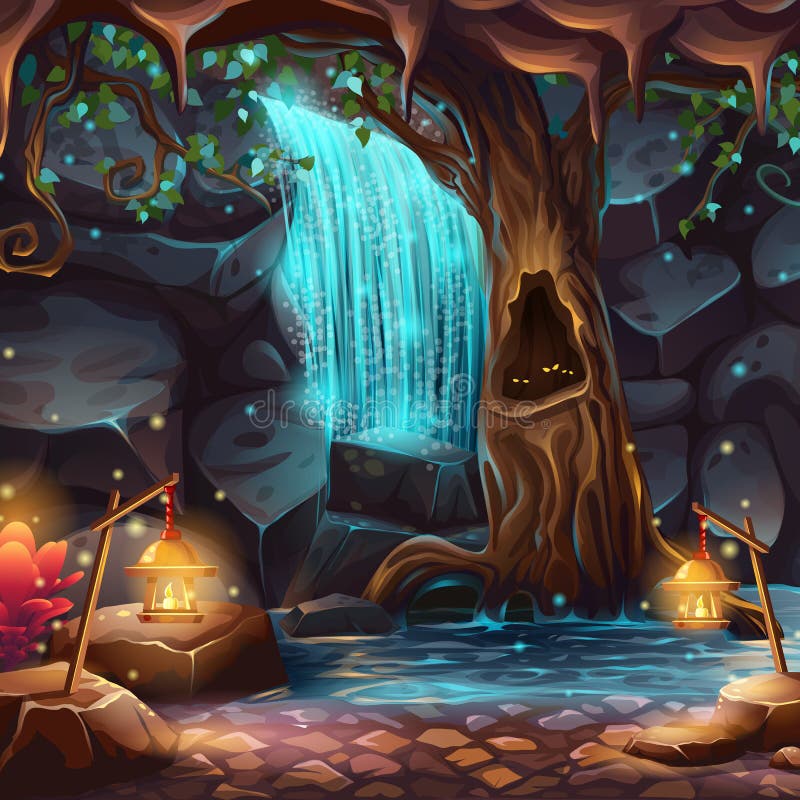 Illustration de bande dessinée de vecteur d'une cascade magique illustration stock