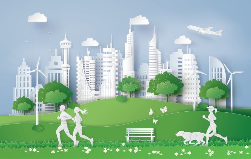 Illustration de concept d'eco, ville verte dans la feuille illustration de vecteur Illustration de concept d'eco, ville verte dans la feuille illustration de vecteur