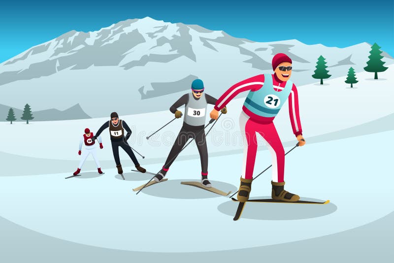 Illustration de concurrence d'athlètes de ski de pays croisé