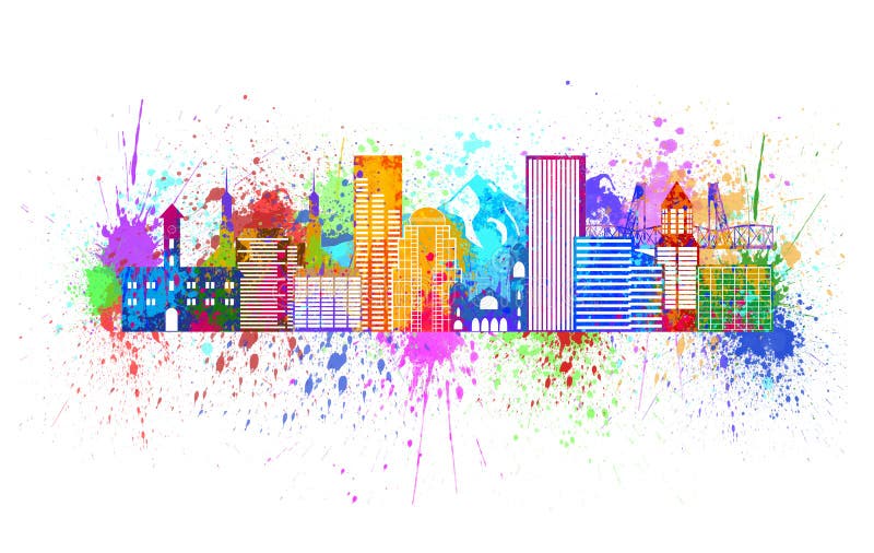 Illustration de couleur d'éclaboussure d'horizon de Portland Orégon illustration de vecteur Illustration de couleur d'éclaboussure d'horizon de Portland Orégon illustration de vecteur