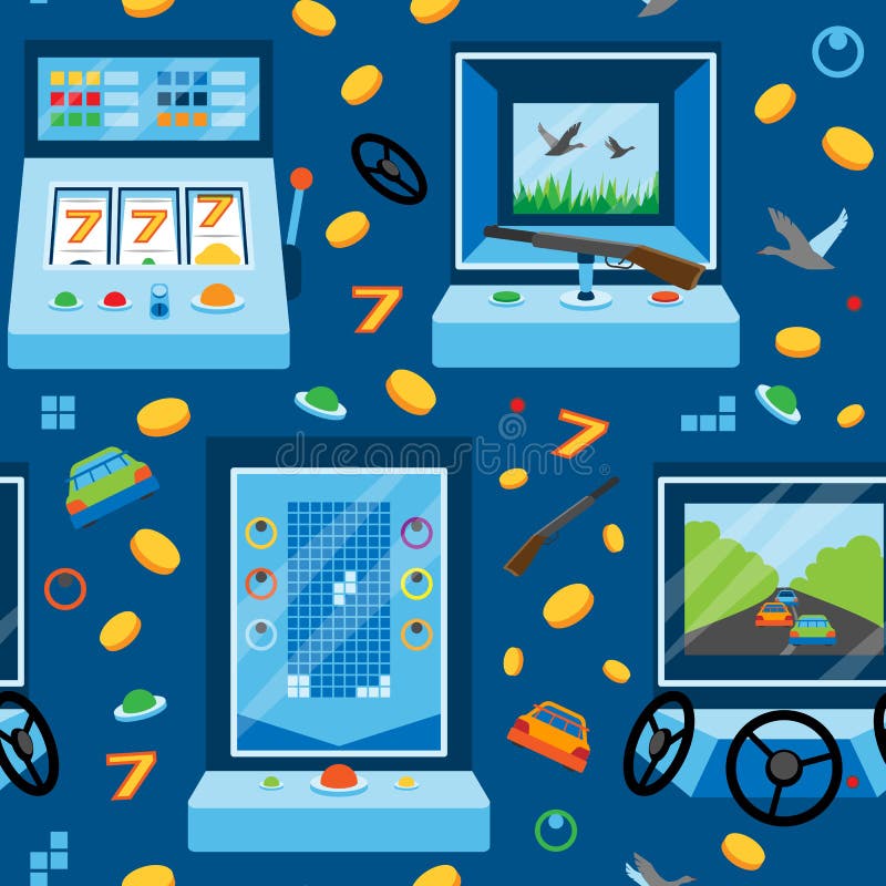 Illustration de jeu de vecteur de modèle de bande dessinée de machine de jeu de fente de casino de fond de divertissement sans co illustration stock Illustration de jeu de vecteur de modèle de bande dessinée de machine de jeu de fente de casino de fond de divertissement sans co illustration stock