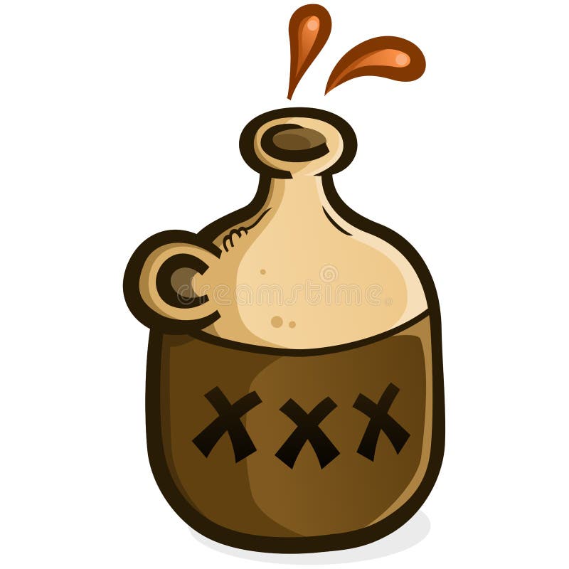 A jug of moonshine vector icon illustration splashing droplets of hard liquor from the open top. A jug of moonshine vector icon illustration splashing droplets of hard liquor from the open top