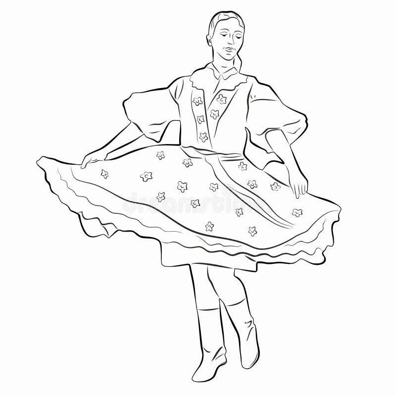 Illustration de la danseuse du folklore féminin, dessin vectoriel