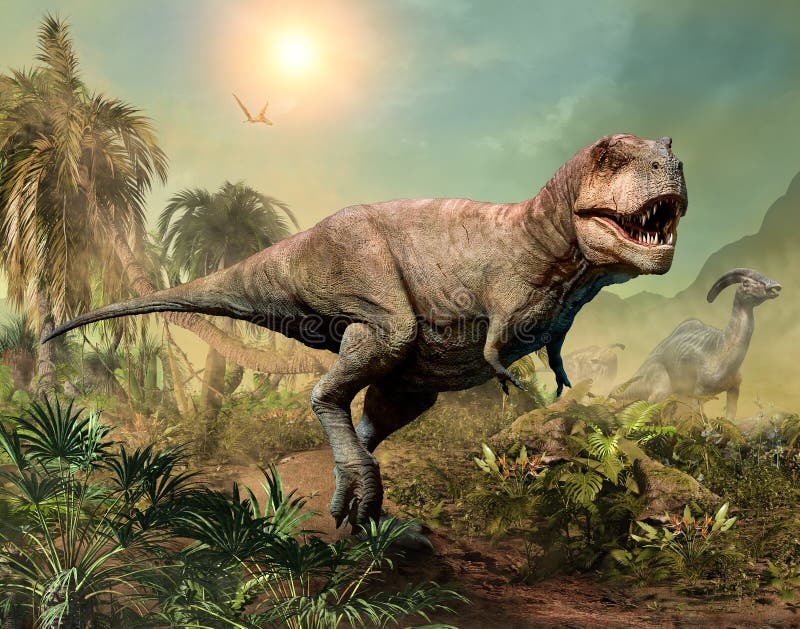 Illustration de la scène 3D de rex de tyrannosaure