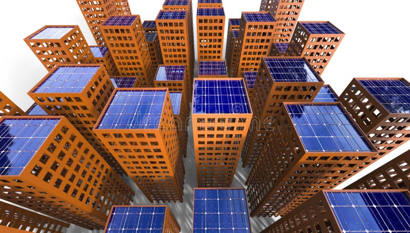 Illustration de la ville 3d de concept d'énergie solaire de durabilité illustration libre de droits Illustration de la ville 3d de concept d'énergie solaire de durabilité illustration libre de droits