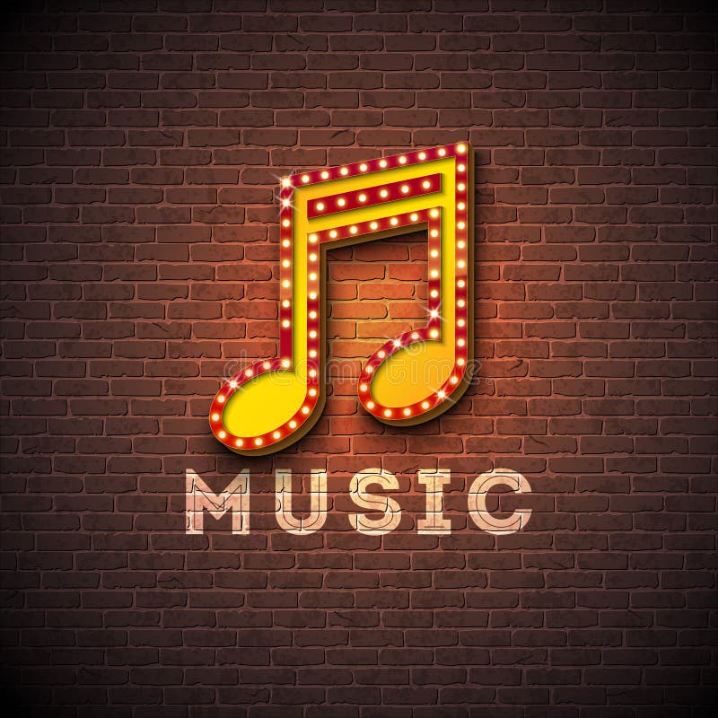 Illustration de musique avec l'enseigne d'éclairage de note musicale sur le fond de mur de briques Conception de vecteur pour la illustration libre de droits Illustration de musique avec l'enseigne d'éclairage de note musicale sur le fond de mur de briques Conception de vecteur pour la illustration libre de droits