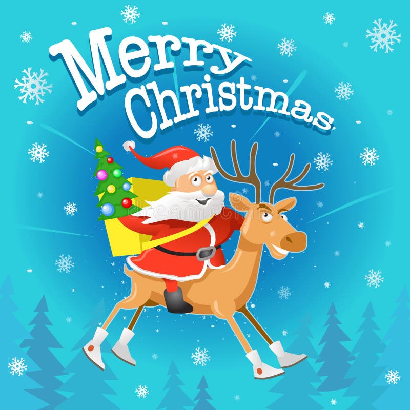 Illustration de Noël de vecteur : Bande dessinée drôle Santa Claus et renne illustration de vecteur Illustration de Noël de vecteur : Bande dessinée drôle Santa Claus et renne illustration de vecteur